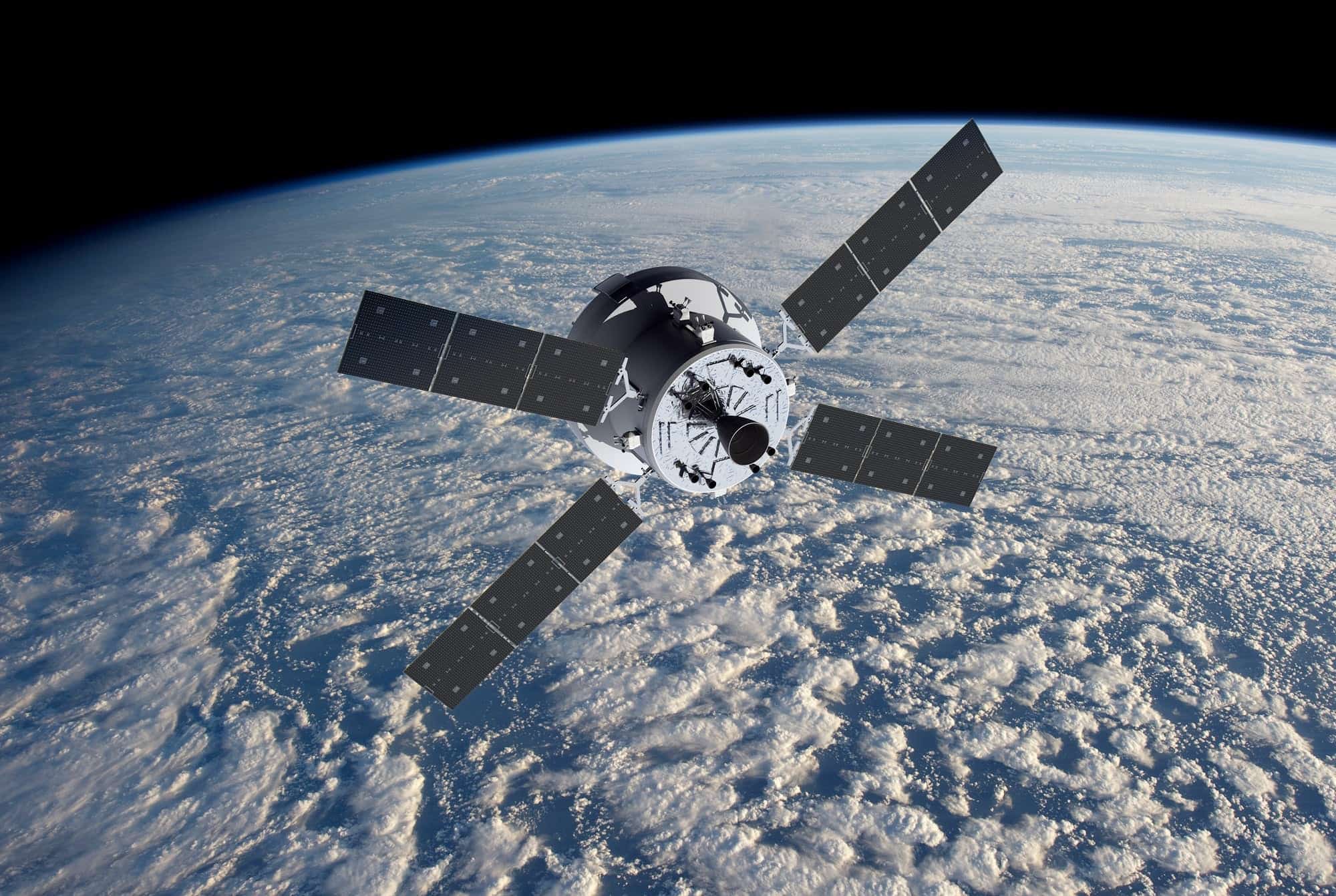 مجموعة الألواح الشمسية التابعة لوكالة الفضاء الأوروبية (ESA) أو أجنحة أوريون التابعة لناسا أثناء تحليقها فوق الأرض. (رسم توضيحي