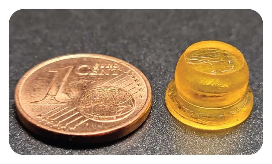 اللصاقة الطبية على شكل مصاصة، وهي أصغر بقليل من قطر العملة المعدنية من فئة 1 سنت. المعهد الفيدرالي للتكنولوجيا في زيوريخ